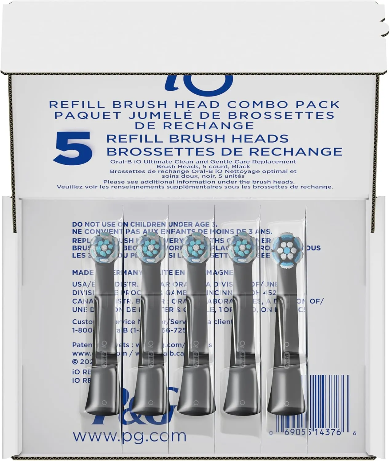 Oral-B iO Ultimate Clean Replacement Brush Heads, 5 Count, 4 Ultimate Clean   1 Gum & Sensitive Black