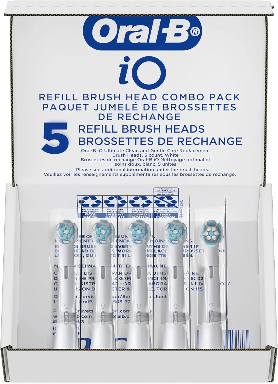 Oral-B iO Ultimate Clean Replacement Brush Heads, 5 Count, 4 Ultimate Clean   1 Gum & Sensitive White