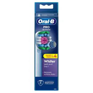 Oral-B Pro 3D White Electric Toothbrush Head, X-Shaped Bristles and Unique Polishing Cup for Teeth Whitening and to Remove Surface Stains, Pack of 4 Toothbrush Heads, White
