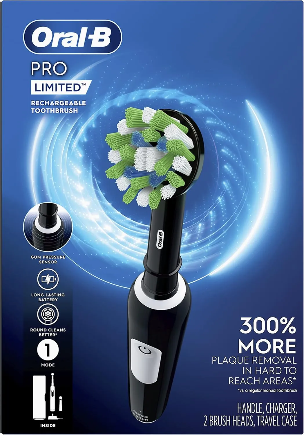 Oral-B Pro Limited Electric Toothbrush with (2) Brush Heads, Rechargeable, Black