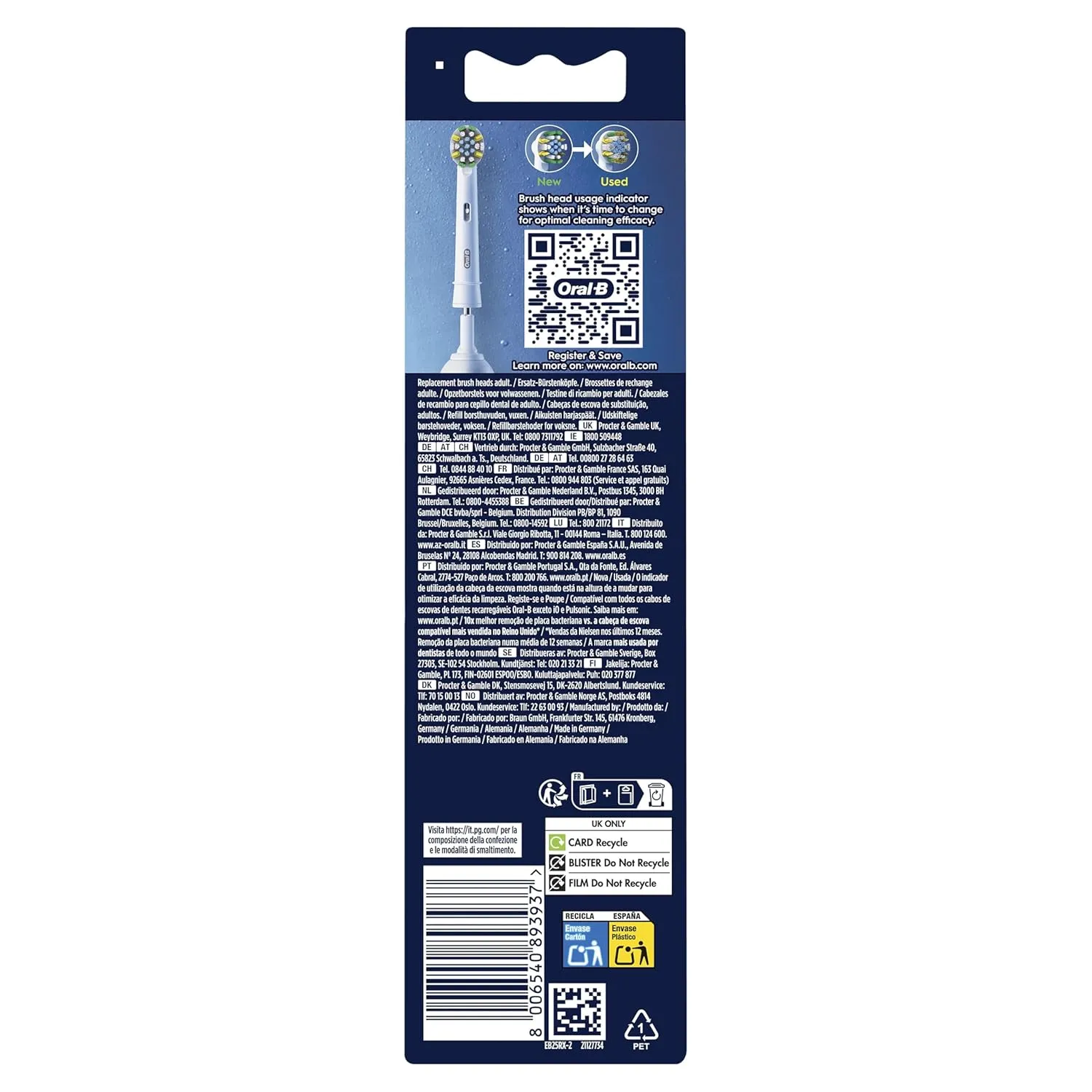 Oral-B Pro Sensitive Clean Electric Toothbrush Head, X-Shaped & Extra Soft Bristles for Gentle Brushing & Plaque Removal, Pack of 4 Toothbrush Heads, White