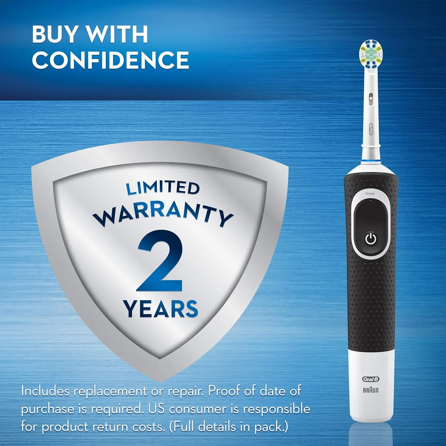 Oral-B Vitality FlossAction Electric Toothbrush with Replacement Brush Head, Black