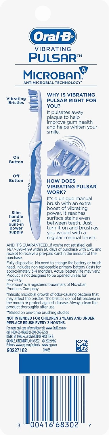 Oral-B Pulsar Expert Clean Battery Toothbrush, Medium, Tooth Brush Pack of 2, (Packaging may vary), Oral Care