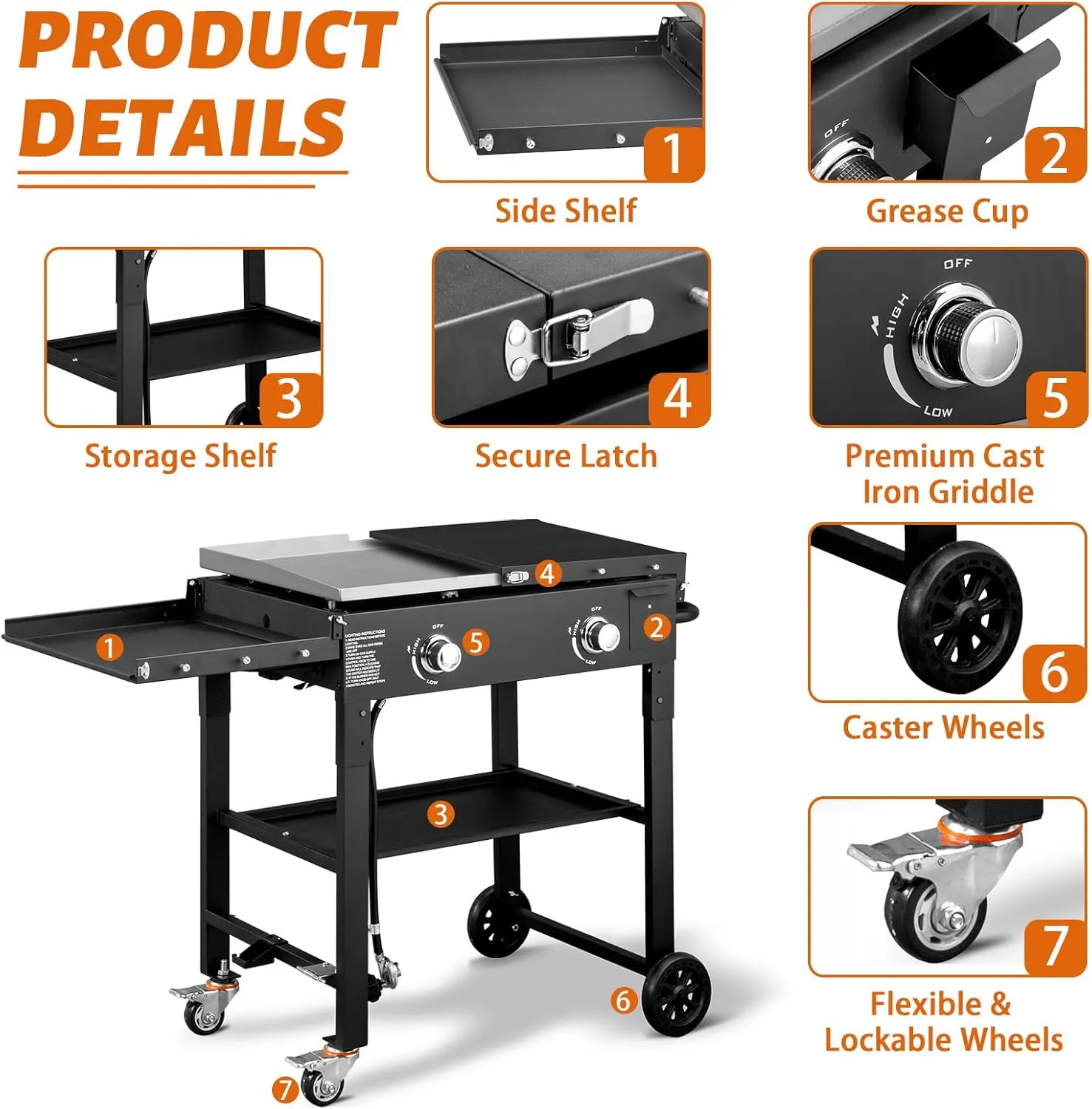 Outvita 2 Burner Portable Flat Top Gas Grill, 28" Propane Griddle, 30,000 BTU, Outdoor Griddle Station with Folding Legs for Outside Cooking Camping Tailgating
