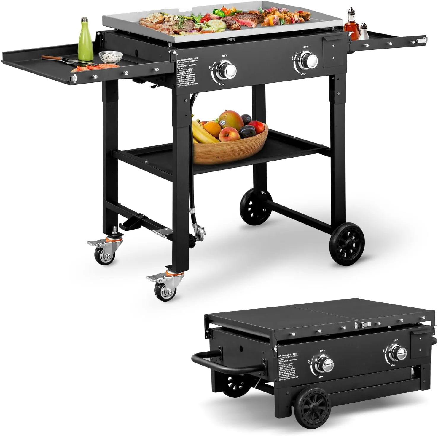 Outvita 2 Burner Portable Flat Top Gas Grill, 28" Propane Griddle, 30,000 BTU, Outdoor Griddle Station with Folding Legs for Outside Cooking Camping Tailgating