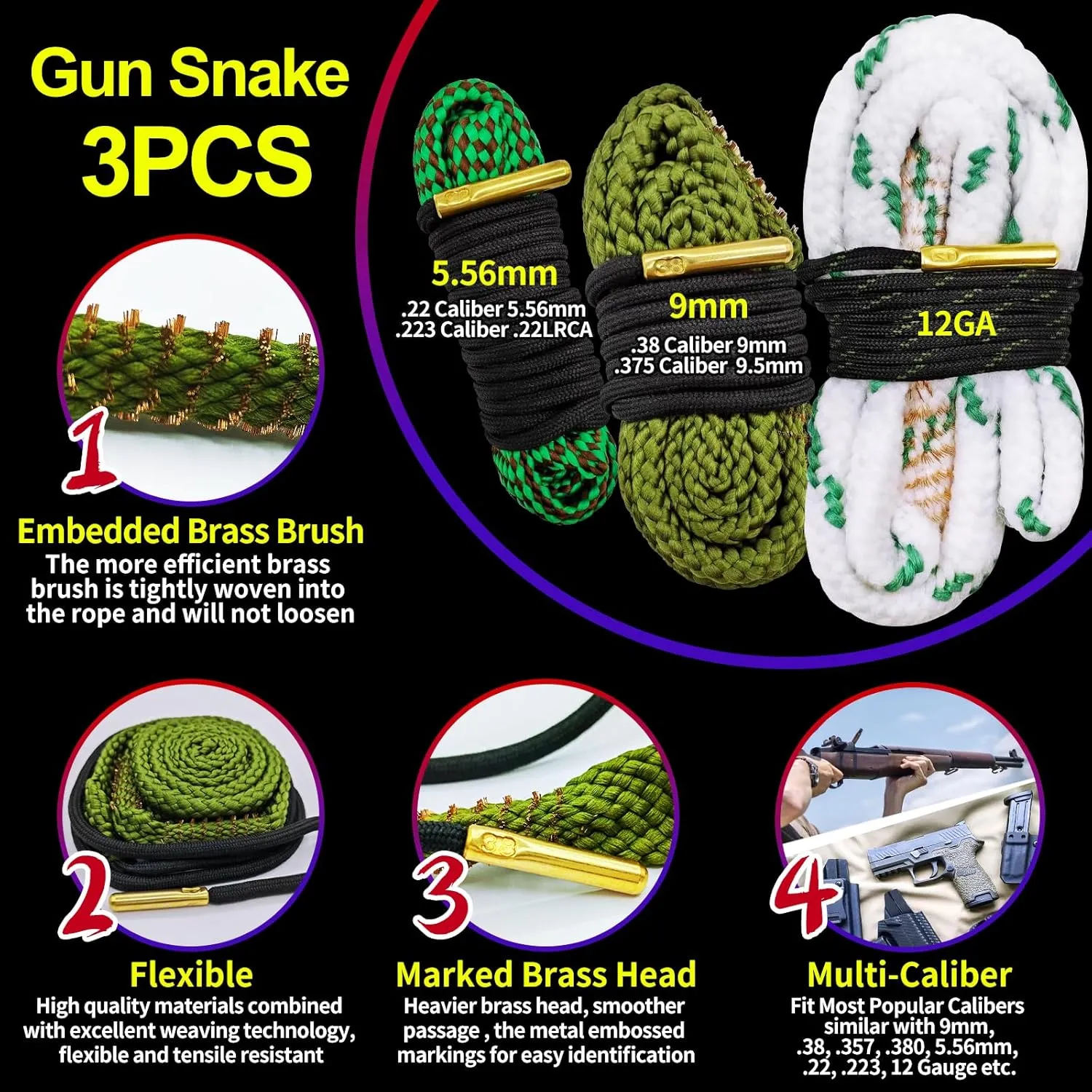 Oversized Mat/ 12Ga /9mm / 5.56mm Bore Cleaner  CLP Oil Gun Cleaning Kit,Gun Cleaning Supplies with Gun Snake,Gun Cleaning Patches,6-inch Swab,Gun Brushes,Cleaning Pick,Gun Cloth,Pad