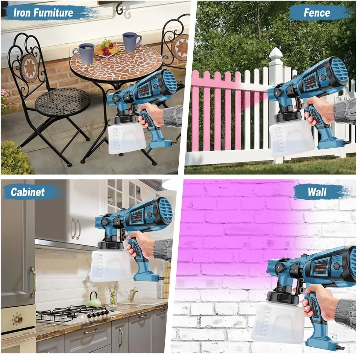 Paint Sprayer Tool 800W High Power Electric Spray Paint Gun Easy to Clean for Furniture Cabinets Fence Walls Door Garden Chairs Blue