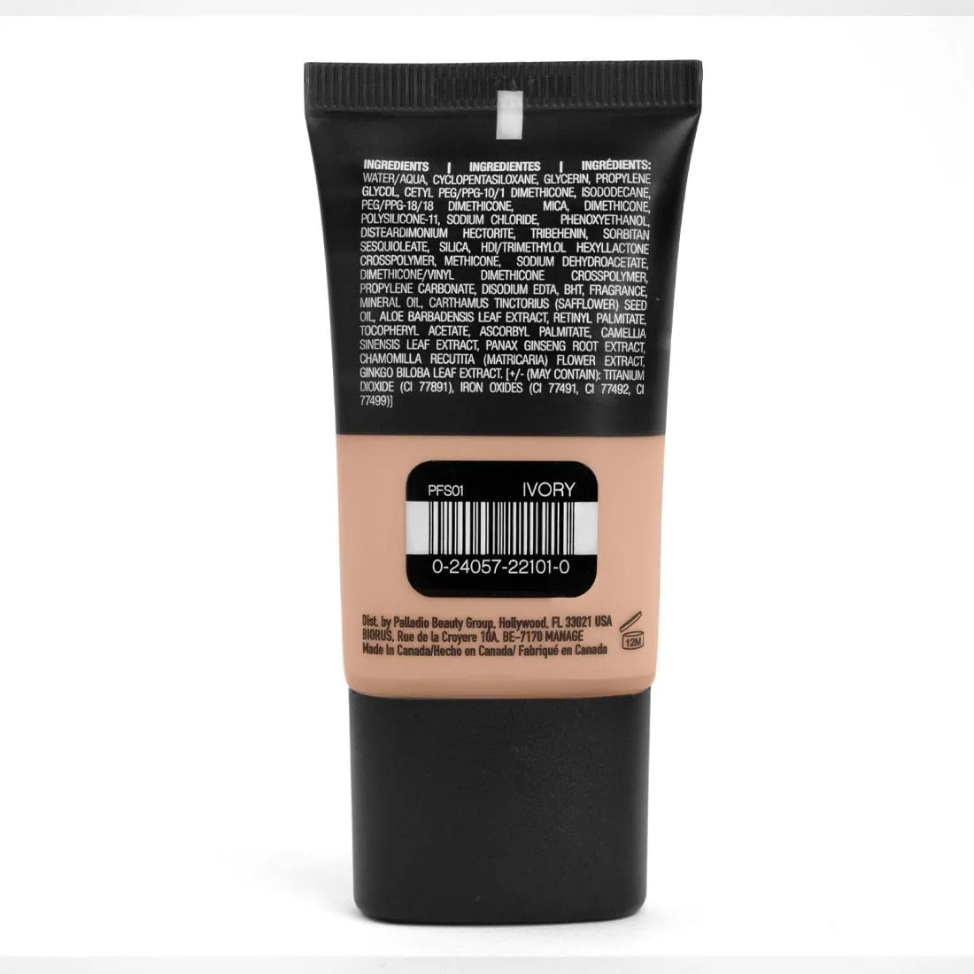 Palladio Powder Finish Liquid Foundation, Natural Matte Appearance, Reduces Fine Lines, Covers Large Pores, Hides Imperfections, All Day Wear, Sheer to Medium Coverage, Ivory