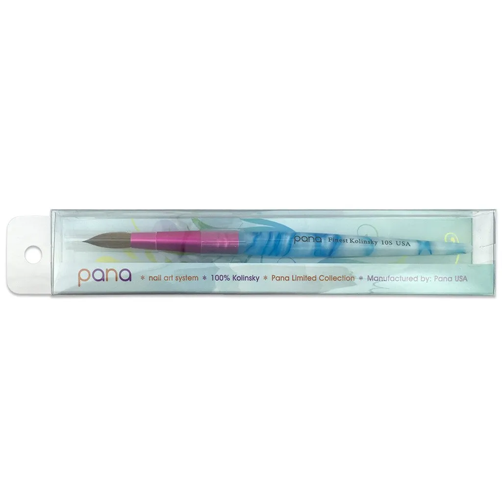 PANA USA Acrylic Nail Brush Pure Kolinsky Hair Acrylic White Swirl Blue Handle with Pink Ferrule Round Shaped - Size 10
