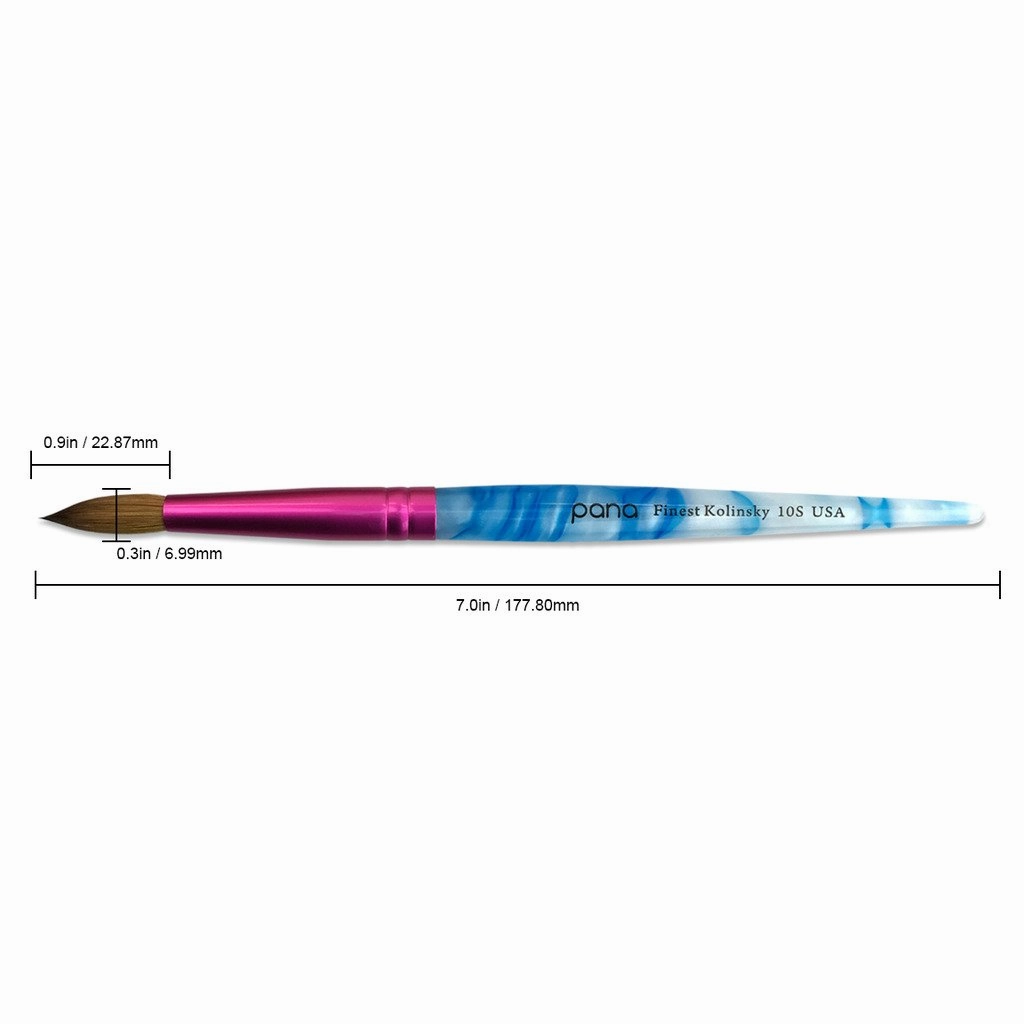 PANA Pure Kolinsky Hair Acrylic Nail Brush - Round Shape Pink Ferrule with White Swirl Blue Handle (Size 10)
