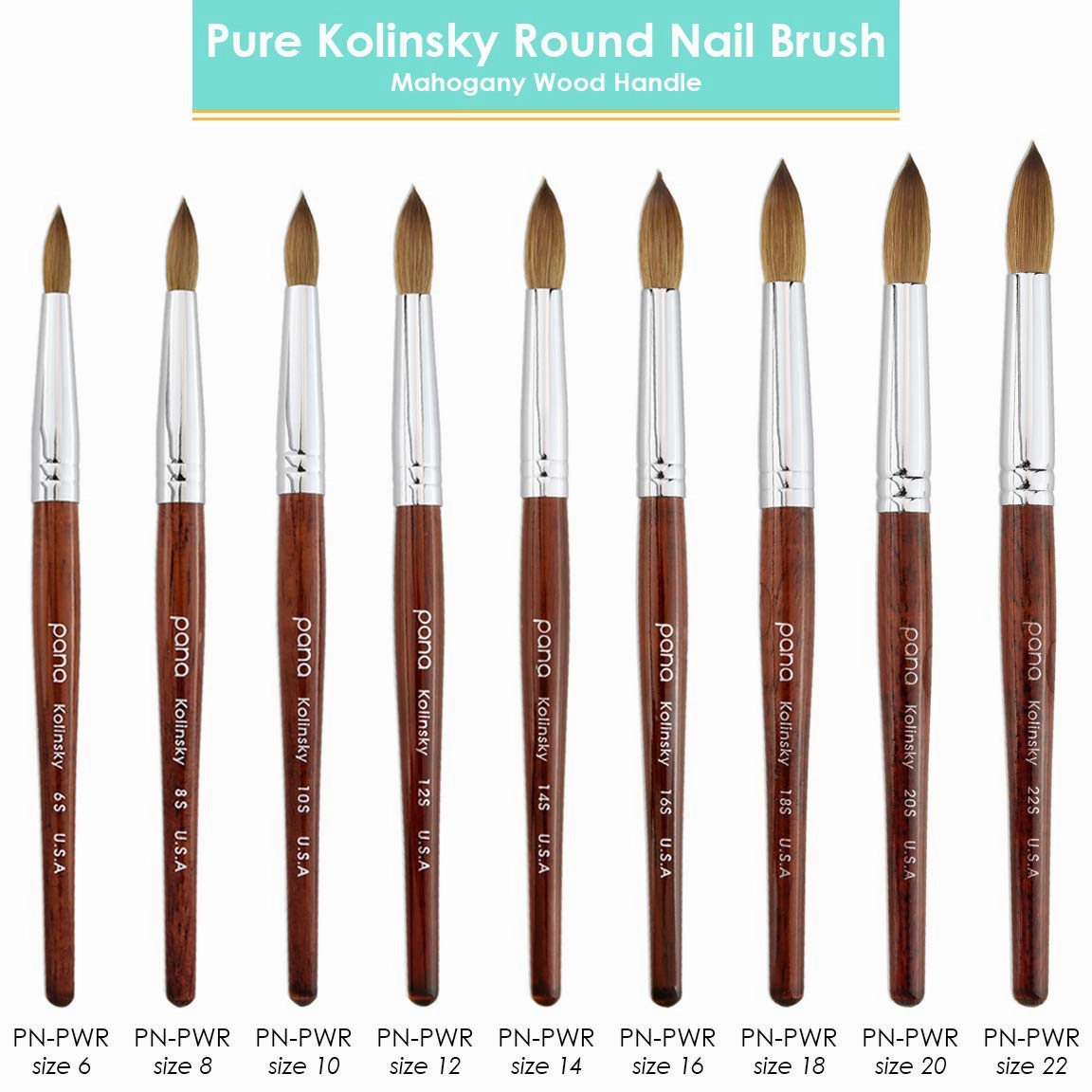 pana USA Acrylic Nail Brush100% Pure Kolinsky Hair Mahogany Wood Handle with Silver Ferrule Round Shaped Style (Size # 10, Mahogany)