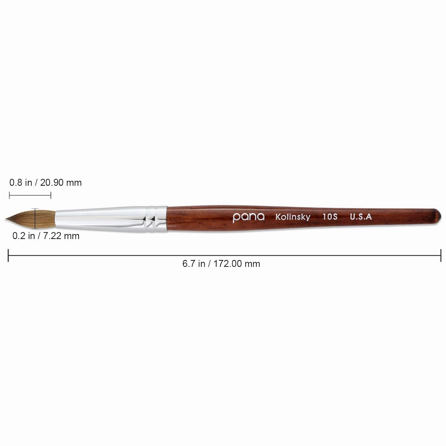 pana USA Acrylic Nail Brush100% Pure Kolinsky Hair Mahogany Wood Handle with Silver Ferrule Round Shaped Style (Size # 10, Mahogany)