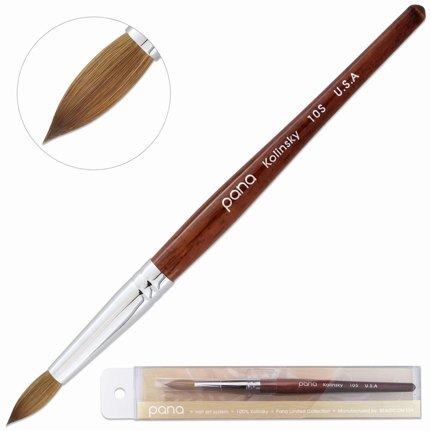 pana USA Acrylic Nail Brush100% Pure Kolinsky Hair Mahogany Wood Handle with Silver Ferrule Round Shaped Style (Size # 10, Mahogany)