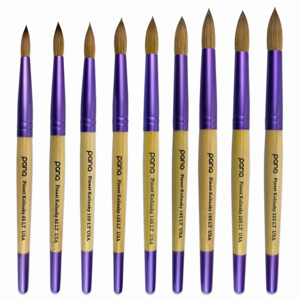 Pana USA Acrylic Nail Brush100% Pure Kolinsky Hair New Limited Edition Beige Purple Wood Handle with Purple Ferrule Round Shaped Style (Size # 12)