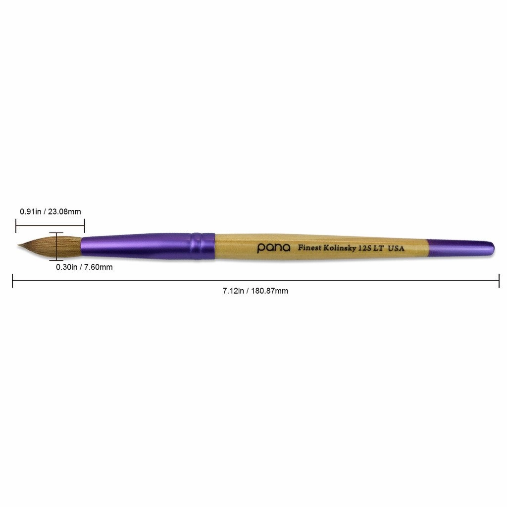 Pana USA Acrylic Nail Brush100% Pure Kolinsky Hair New Limited Edition Beige Purple Wood Handle with Purple Ferrule Round Shaped Style (Size # 12)