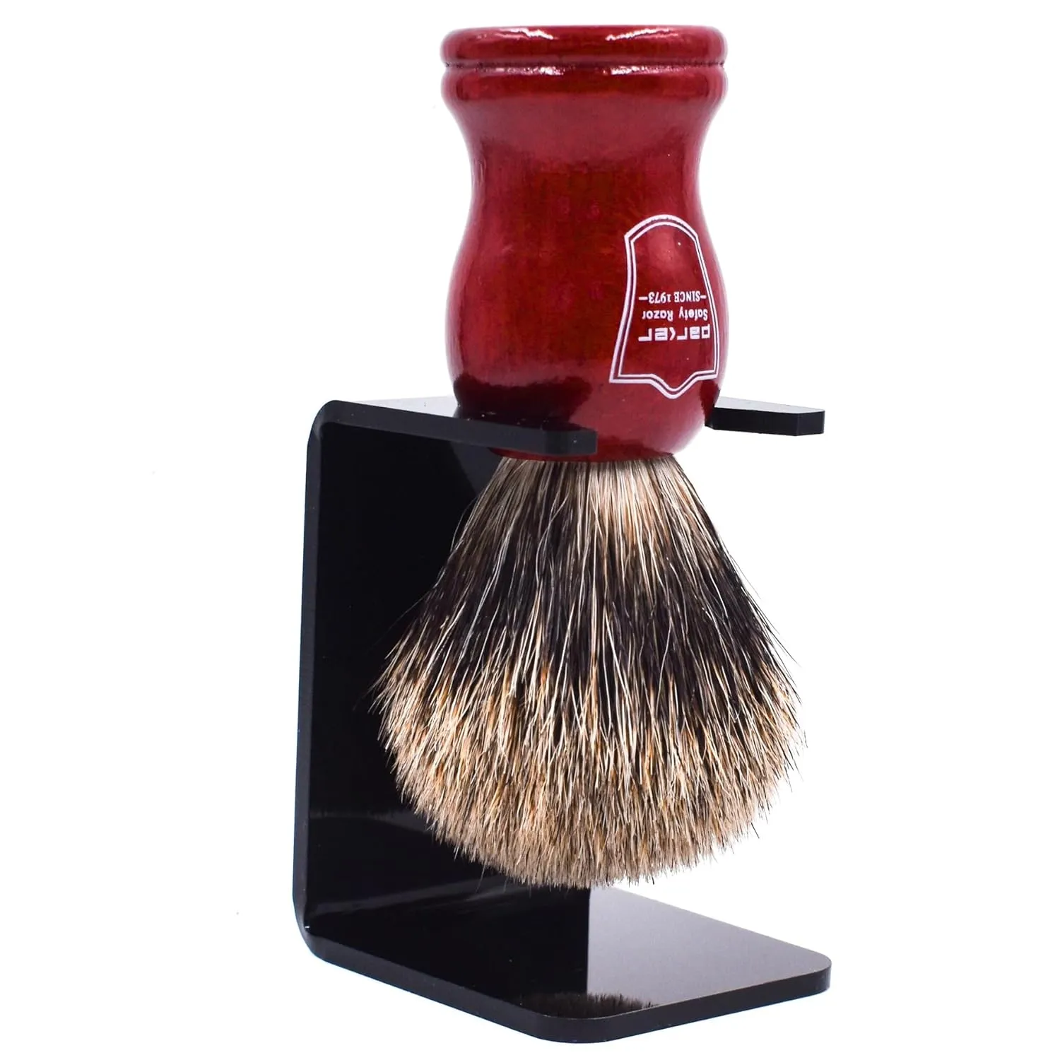 Parker Premium Handmade "LONG LOFT" 3-Band Pure Badger Bristle Shaving Brush with Rosewood Handle – Brush Stand Included