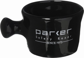 Parker Deluxe Stoneware Apothecary Shaving Mug – for use with up to 3” Shave Soaps and Lathering Shave Creams – Handmade in the USA (Black)