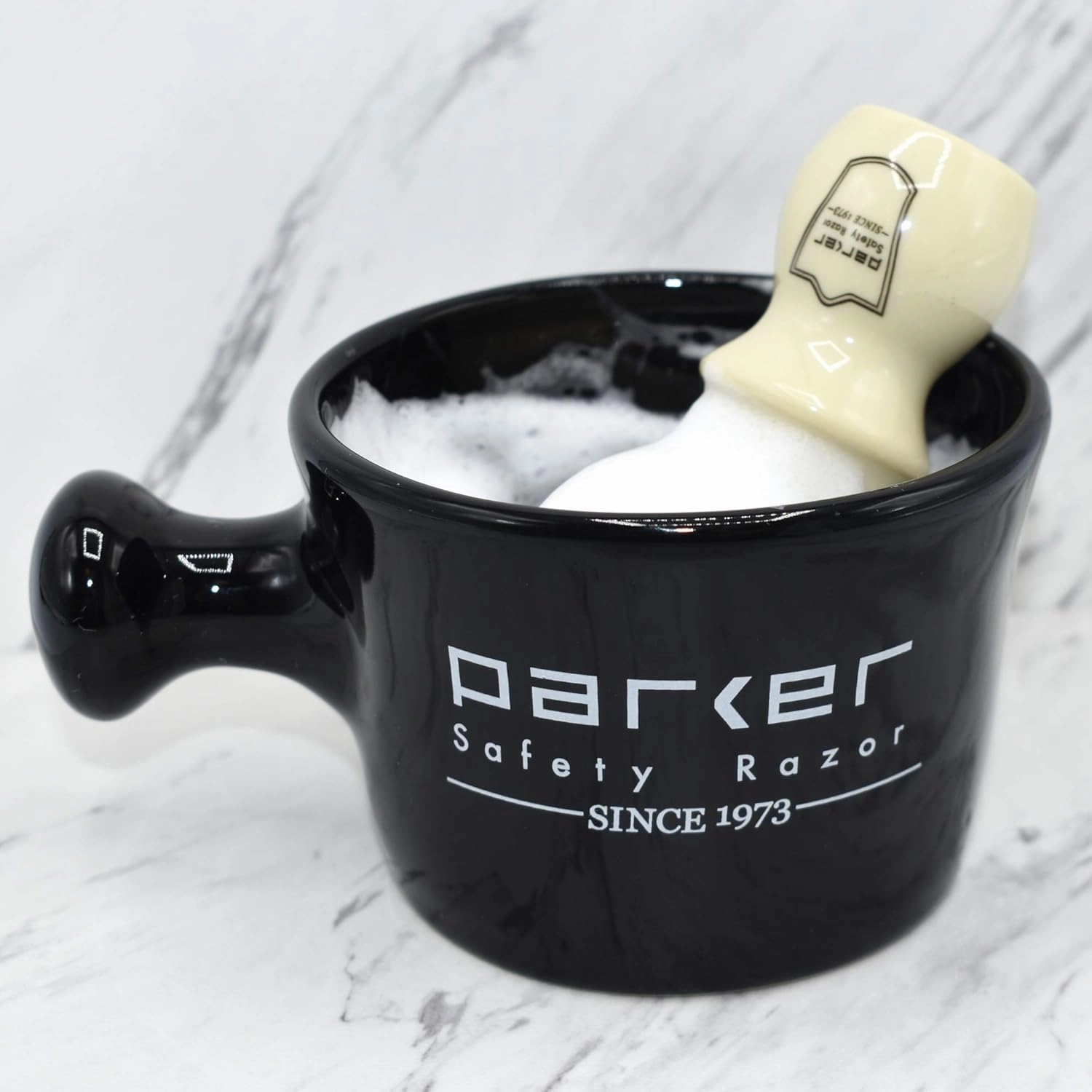 Parker Deluxe Stoneware Apothecary Shaving Mug – for use with up to 3” Shave Soaps and Lathering Shave Creams – Handmade in the USA (Black)