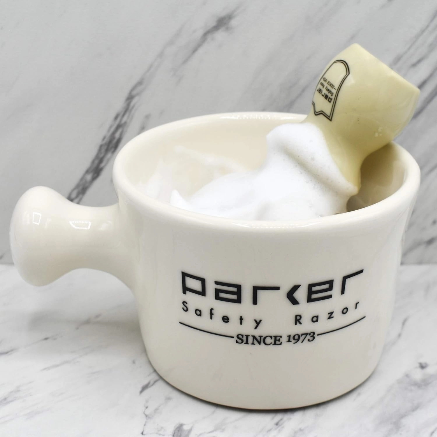 Parker Deluxe Stoneware Apothecary Shaving Mug – for use with up to 3” Shave Soaps and Lathering Shave Creams – Handmade in The USA (Ivory)