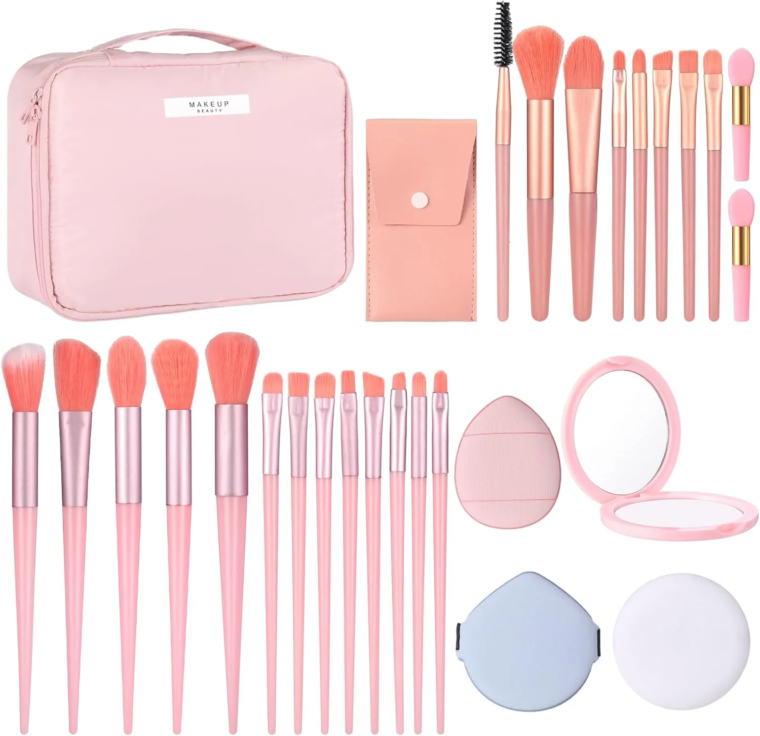 Paterr 28 Pcs Women Travel Makeup Set Makeup Bag with Makeup Brushes Premium Synthetic Brush and Mirror for Women Gift Travel Reusable Cosmetic(Pink)