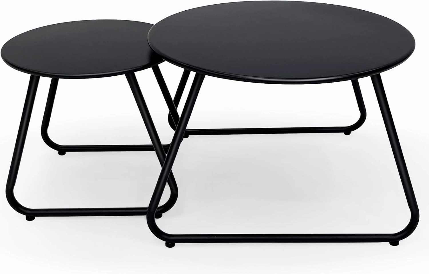 Patio Outdoor Coffee Table Set of 2, Weather Resistant Steel Round End Tables, Outdoor Nesting Table for Patio, Balcony, Bistro and Indoor, Black
