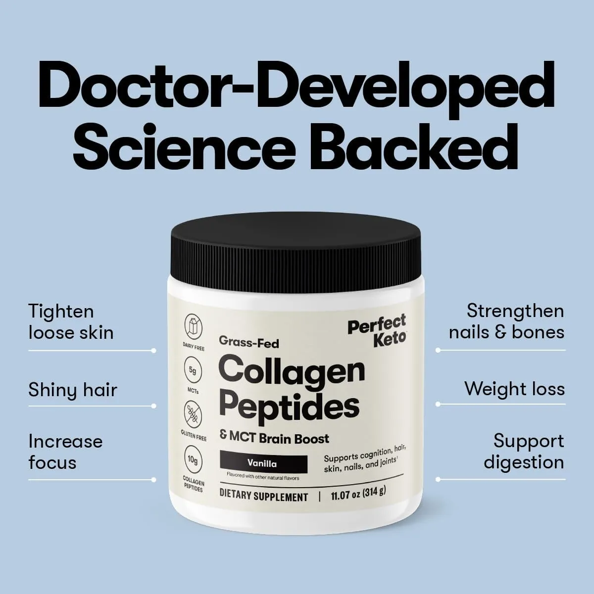 Perfect Keto Collagen Peptides Protein Powder with MCT Oil, Hydrolyzed Collagen, Type I & III Supplement, Gluten Free Grass Fed, Low Carb, Keto Coffee Creamer, Collagen for Women & Men, Cinnamon Toast