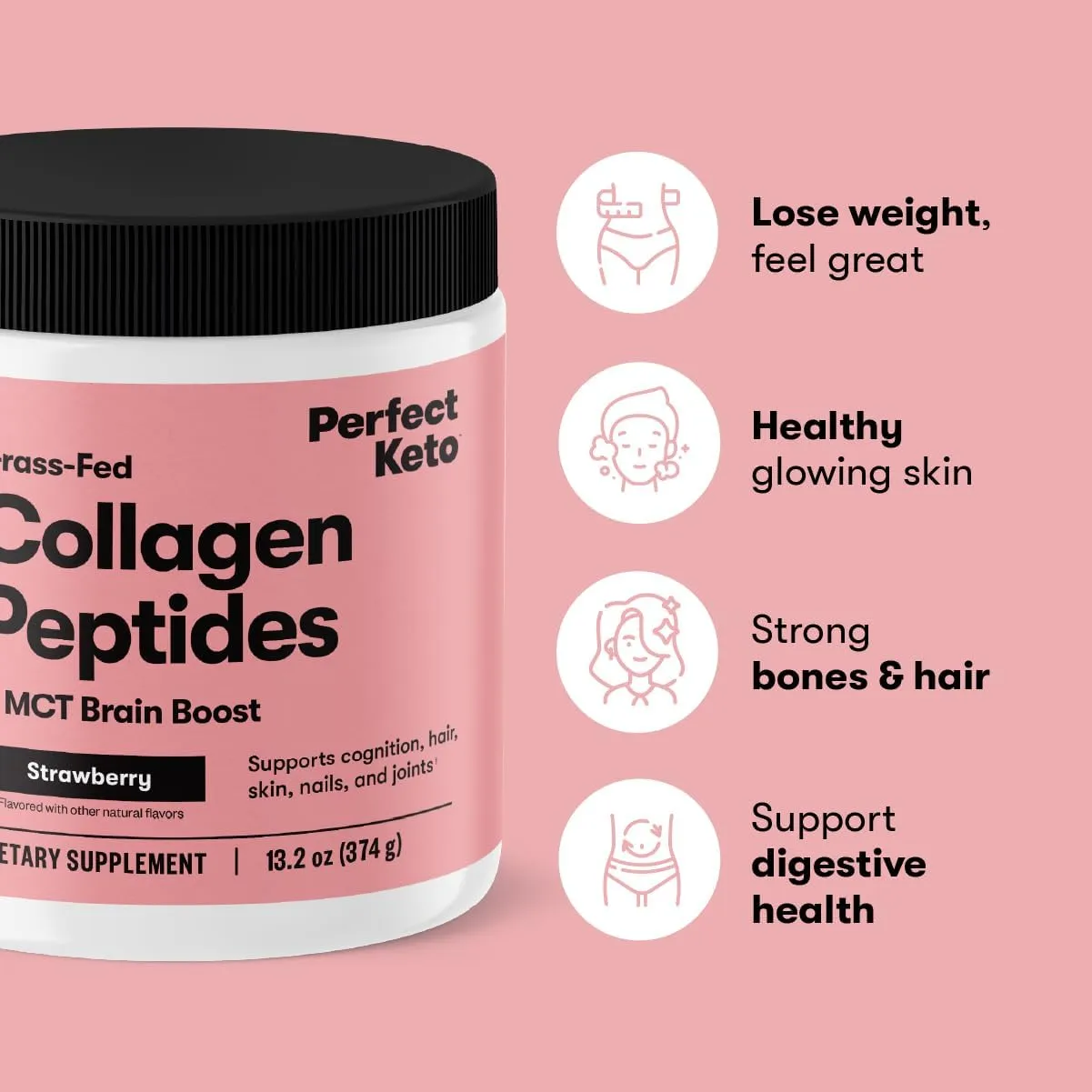 Perfect Keto Collagen Peptides Protein Powder with MCT Oil, Hydrolyzed Collagen, Type I & III Supplement, Gluten Free Grass Fed, Low Carb, Keto Coffee Creamer, Collagen for Women & Men, Cinnamon Toast