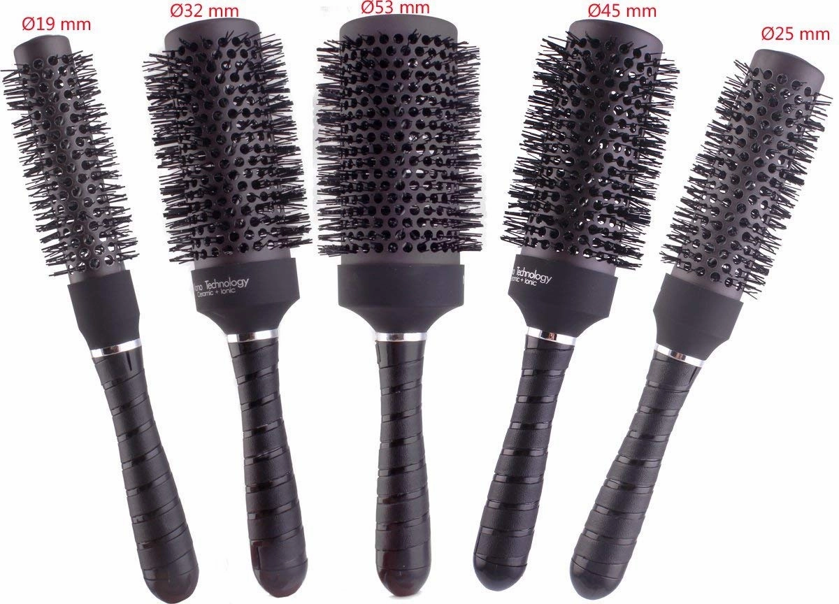 PERFEHAIR Round Thermal Brush Set, Professional Nano Ceramic & Ionic Barrel Hair Styling Blow Drying Curling Brush, 5 Different Sizes
