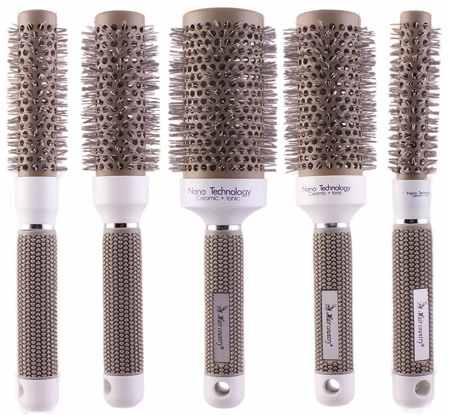 PERFEHAIR Round Thermal Brush Set, Professional Nano Ceramic & Ionic Barrel Hair Styling Blow Drying Curling Brush, 5 Different Sizes
