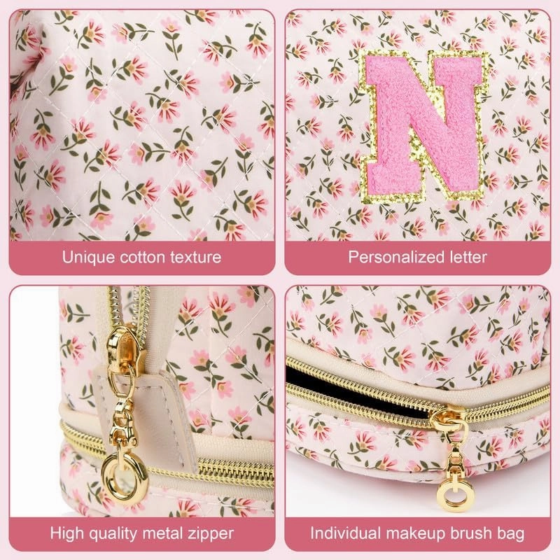 Personalized Makeup Bag Initial Graduation Gifts, Perfect Gifts Trendy Stuff Cosmetic Bag, Teacher Appreciation Gift, Travel Make up Bag for Women Dance Recital Gift for Girls - Red flower S