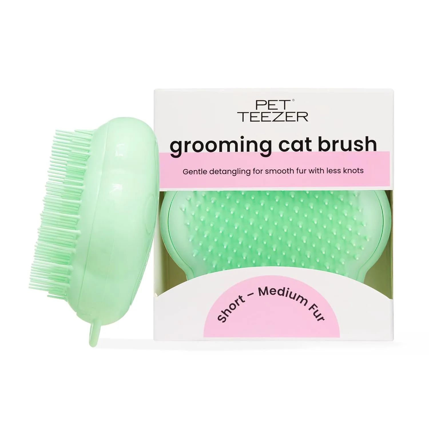 Pet Teezer by Tangle Teezer Cat Brush, De-Shedding Cat Hair Brush for a Gentle, Soothing Groom & Short to Medium Length Fur, Green
