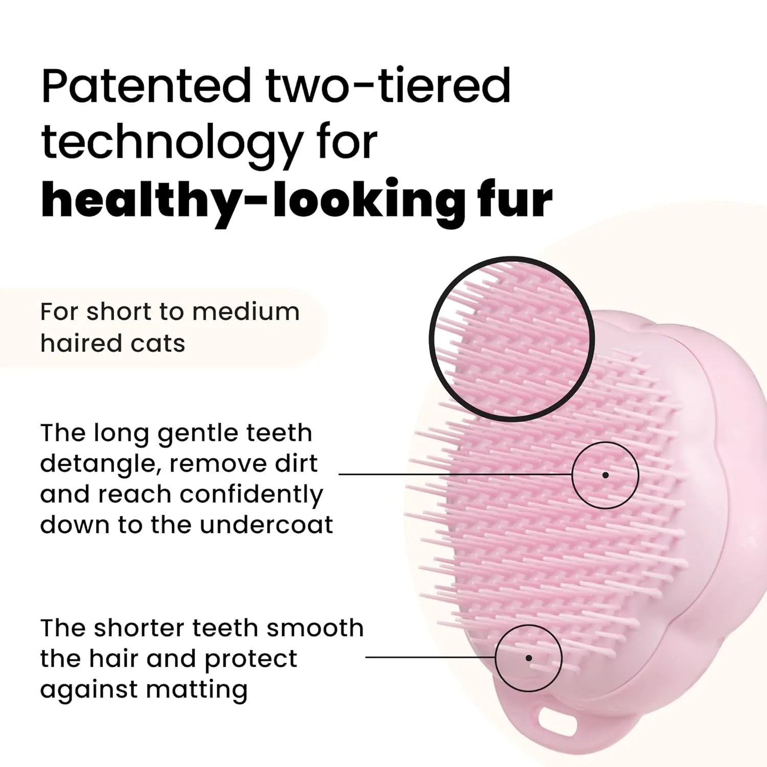 Pet Teezer by Tangle Teezer Cat Brush, De-Shedding Cat Hair Brush for a Gentle, Soothing Groom & Short to Medium Length Fur, Millennial Pink