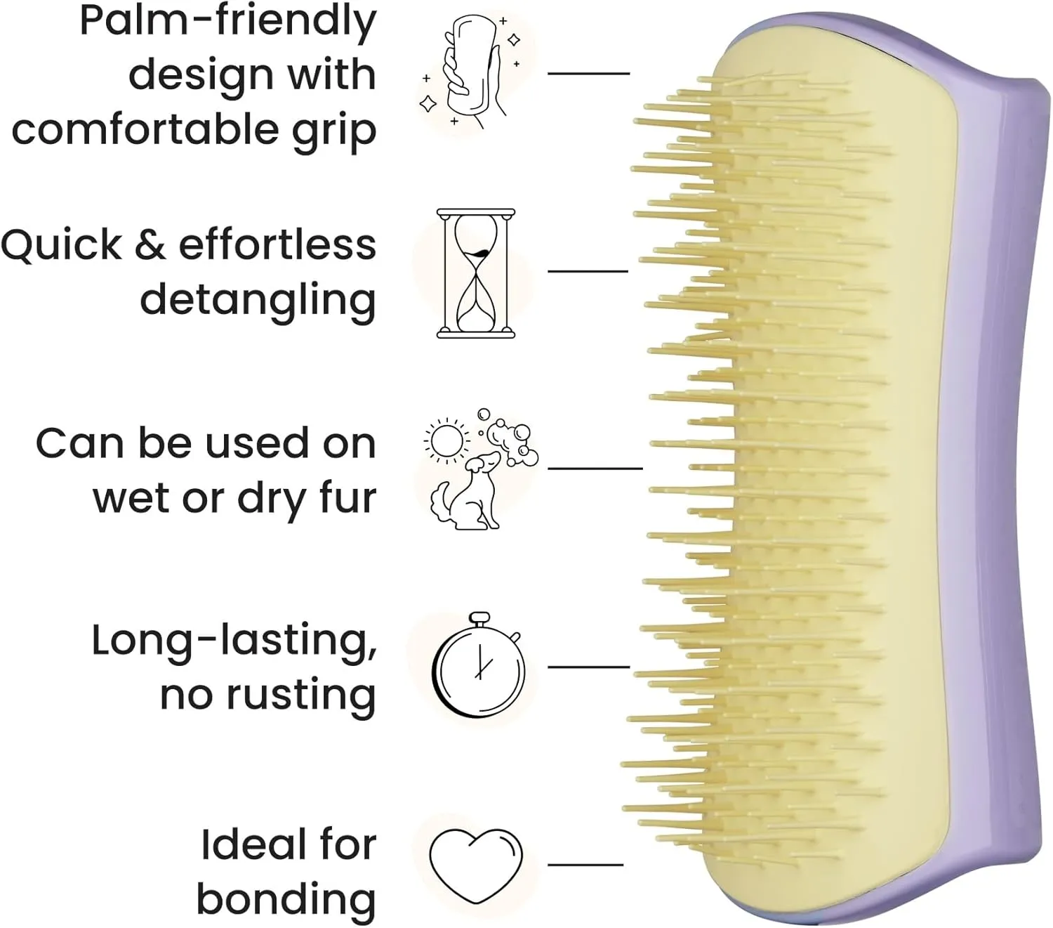 Pet Teezer by Tangle Teezer Detangling Dog Grooming Brush, Dry Brush & Dog Bath Brush for Wet or Dry Fur & Light Shedding Breeds, Small, Lilac/Yellow