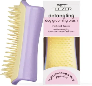 Pet Teezer by Tangle Teezer Detangling Dog Grooming Brush, Dry Brush & Dog Bath Brush for Wet or Dry Fur & Light Shedding Breeds, Small, Lilac/Yellow