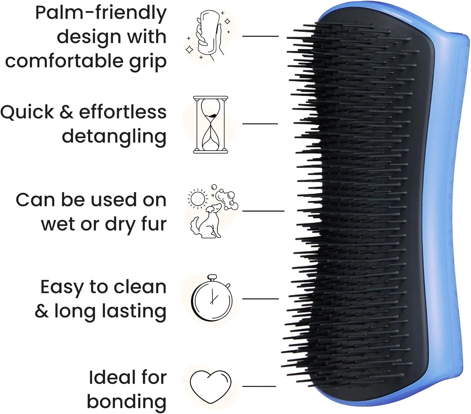 Pet Teezer Detangling Dog Brush by Tangle Teezer, Dog Grooming Tool for Long Haired Breeds and Wet or Dry Fur, Blue & Grey