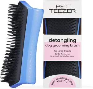 Pet Teezer Detangling Dog Brush by Tangle Teezer, Dog Grooming Tool for Long Haired Breeds and Wet or Dry Fur, Blue & Grey