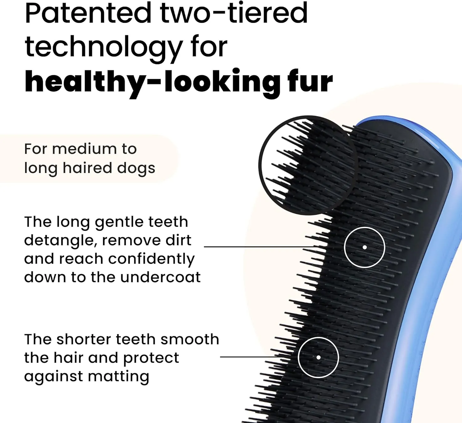 Pet Teezer Detangling Dog Brush by Tangle Teezer, Dog Grooming Tool for Long Haired Breeds and Wet or Dry Fur, Blue & Grey