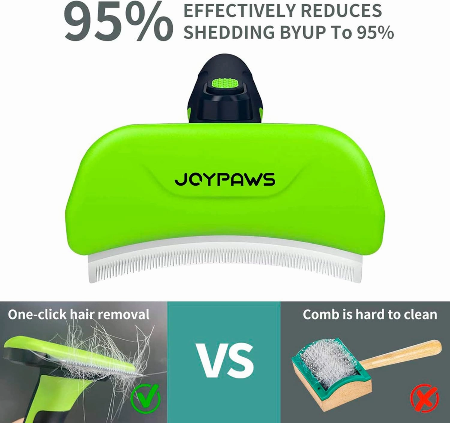 Pet Grooming Brush for Dogs and Cats, Green, Effectively Reduces Shedding by Up to 95%, Self-Cleaning, Long or Short Hair Remover for Medium Dogs & Cats