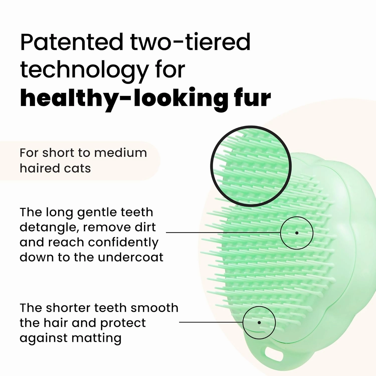 Pet Teezer by Tangle Teezer Cat Brush, De-Shedding Cat Hair Brush for a Gentle, Soothing Groom & Short to Medium Length Fur, Green
