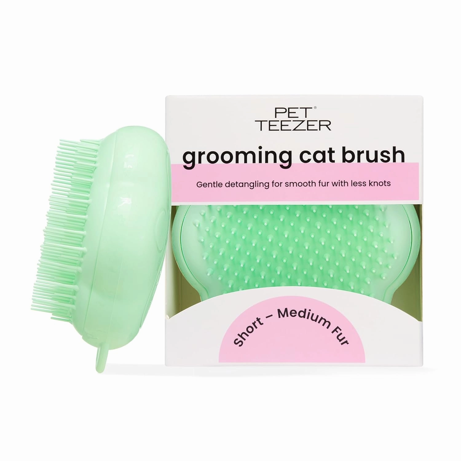 Pet Teezer by Tangle Teezer Cat Brush, De-Shedding Cat Hair Brush for a Gentle, Soothing Groom & Short to Medium Length Fur, Green