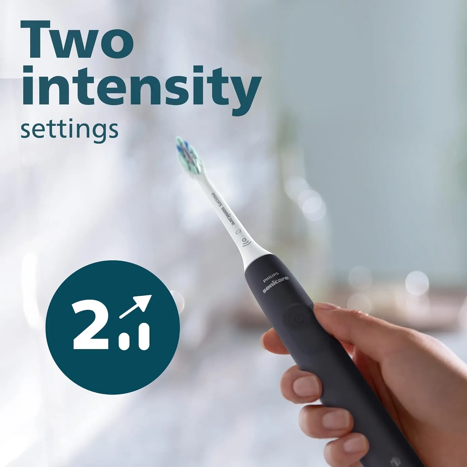 Philips Sonicare 4100 Rechargeable Electric Toothbrush, with Pressure Sensor, 2 Intensity Settings, SmarTimer and QuadPacer, 14-Day Battery Life, Black, Model HX3681/24