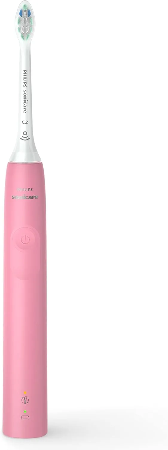 Philips Sonicare 4100 Rechargeable Electric Toothbrush, with Pressure Sensor, 2 Intensity Settings, SmarTimer and QuadPacer, 14-Day Battery Life, Deep Pink, Model HX3681/26