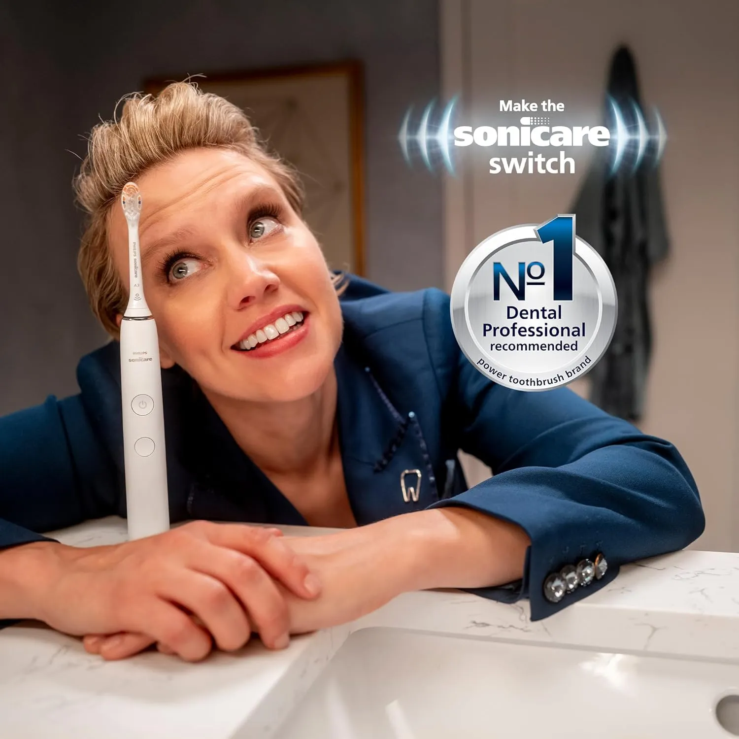 Philips Sonicare 4100 Rechargeable Electric Toothbrush, with Pressure Sensor, 2 Intensity Settings, SmarTimer and QuadPacer, 14-Day Battery Life, White, Model HX3681/23