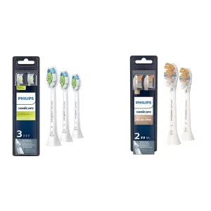 Philips Sonicare Genuine W DiamondClean Replacement Toothbrush Heads, 3 Brush Heads, White, HX6063/65 & Genuine A3 Premium All-in-One Replacement Toothbrush Heads, 2 Brush Heads, White, HX9092/65