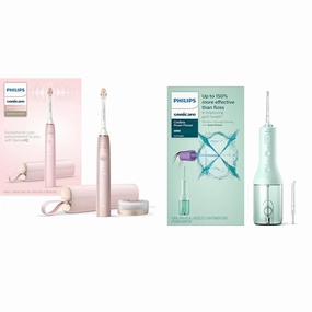 Philips Sonicare 9900 Prestige Rechargeable Electric Power Toothbrush with SenseIQ, Pink, HX9990/13 & Cordless Power Flosser 3000 - Mint