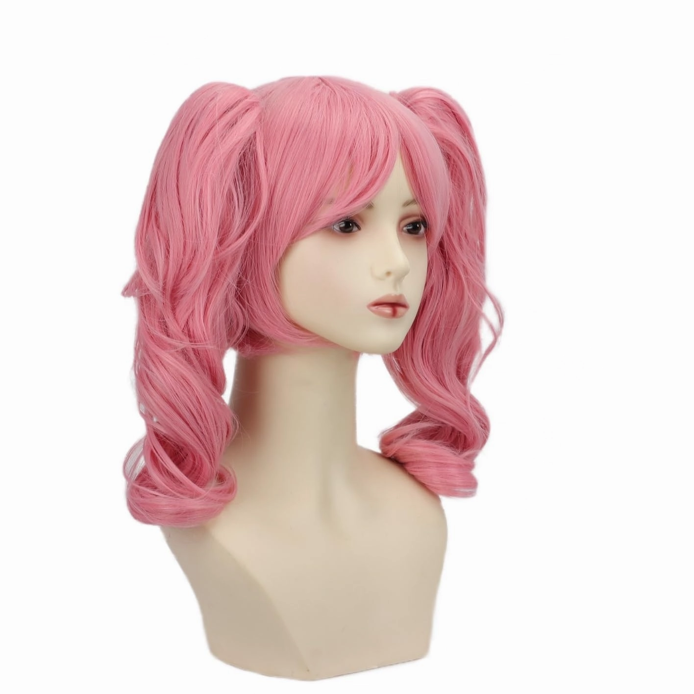 Pink Lolita Long Curly Cosplay Wig 2 Clip on Ponytail Wig With Wig Cap for Costume Party