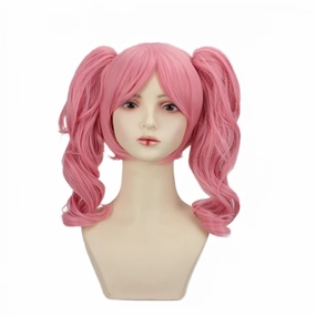 Pink Lolita Long Curly Cosplay Wig 2 Clip on Ponytail Wig With Wig Cap for Costume Party