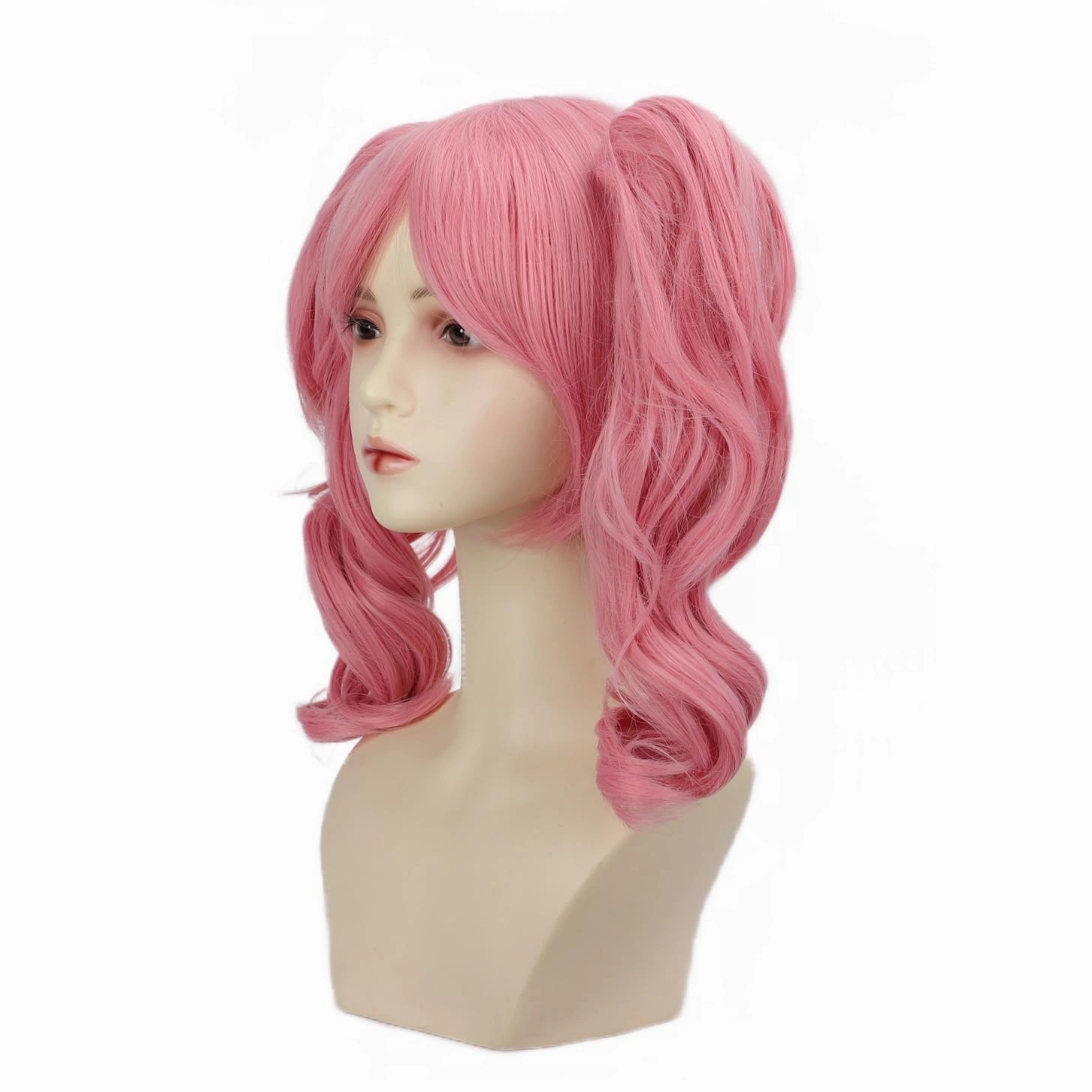 Pink Lolita Long Curly Cosplay Wig 2 Clip on Ponytail Wig With Wig Cap for Costume Party