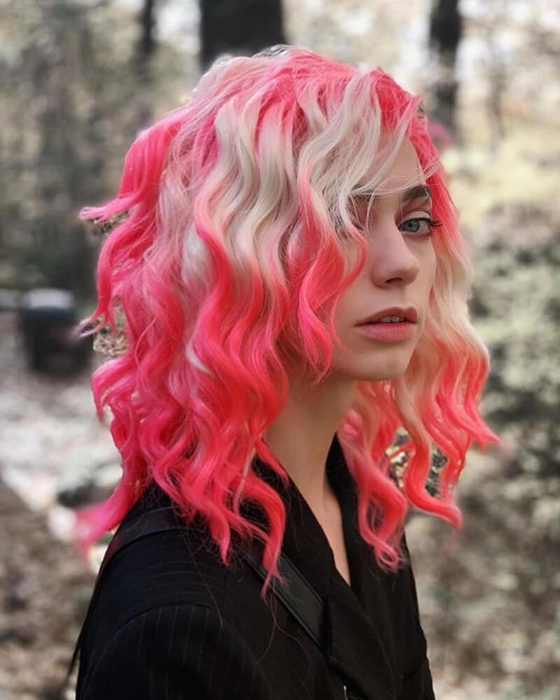 Pink Ombre Blonde Synthetic Lace Front Curly Wig Short Ombre Pink/Blonde Bob Wigs Heat Resistant Fiber Hair Wigs Cosplay Wigs14 …