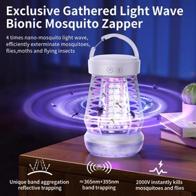 Portable Bug Zapper Indoor Outdoor, 2025 Upgraded Mosquito Zapper 3-in-1 Rechargeable Mosquito Killer & Camping Lamp,Suitable for Patio, Home, Backyard, Yard, Garden, Campsite (White)